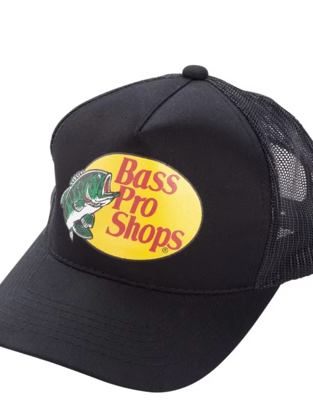 Bass Pro Shops Black Cap with Yellow Logo and Green Fish